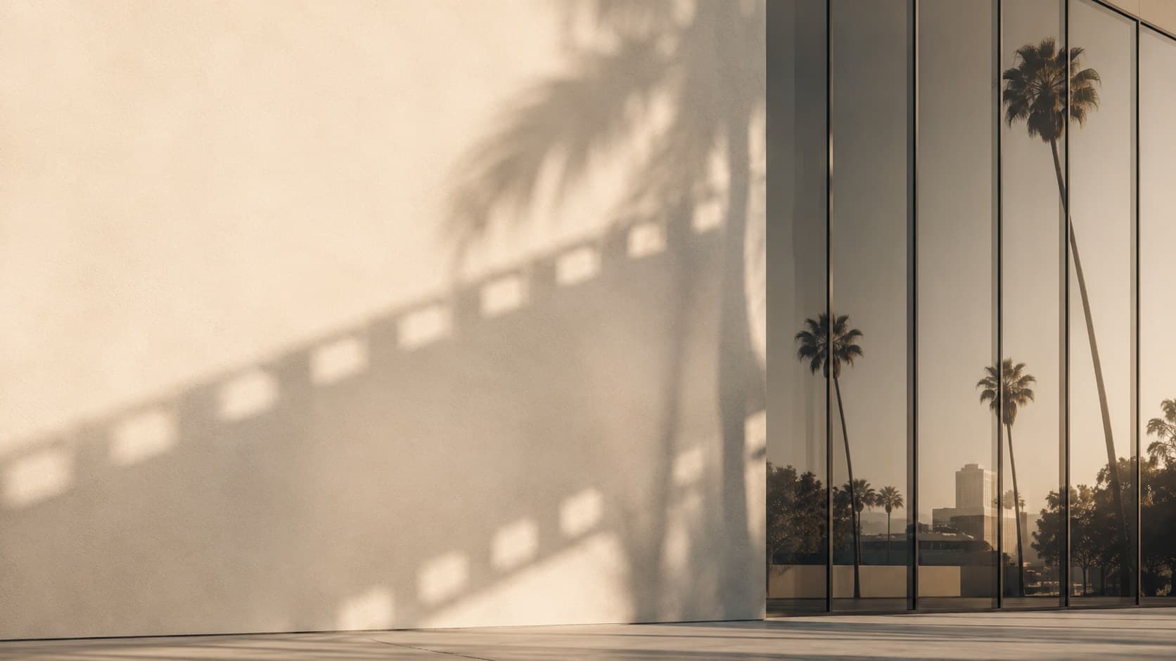 Film reel shadow and skyline reflection